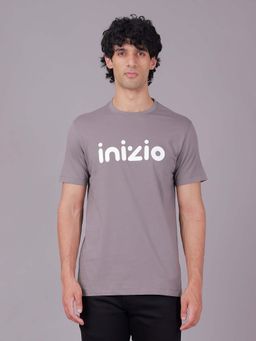 Classic Polo - Half Sleeve Grey Crew Neck Slim Fit Typography Cotton T-Shirt