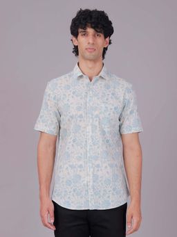 Classic Polo - White Collar Neck Slim Fit Floral Print Cotton Casual Shirt