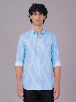 Classic Polo - Blue Collar Neck Slim Fit All-Over Print Cotton Casual Shirt