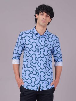 Classic Polo - Blue Collar Neck Slim Fit All-Over Print Cotton Casual Shirt