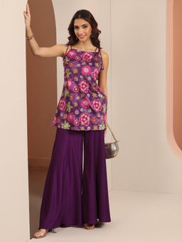 Libas - Women Purple Floral Lining Kurti & Palazzo
