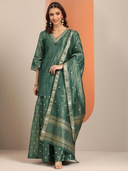 Libas - Women Green Embroidered Kurti & Palazzo with Dupatta