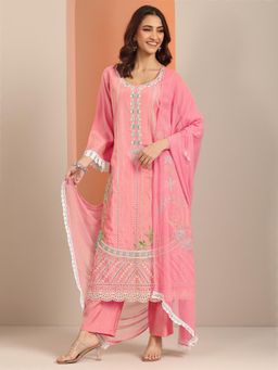 Libas - Women Peach Floral Lining Kurta with Pant & Dupatta