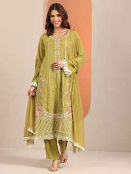 Libas - Women Green Floral Lining Kurta with Pant & Dupatta