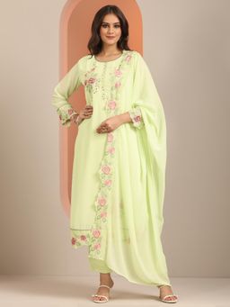 Libas - Women Green Floral Lining Kurta with Pant & Dupatta