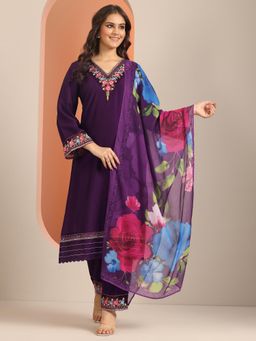 Libas - Women Purple Floral Kurta & Pant with Dupatta