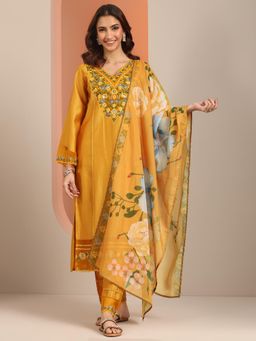 Libas - Women Mustard Floral Kurta & Pant with Dupatta