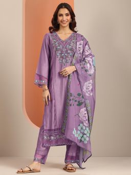 Libas - Women Purple Floral Kurta & Pant with Dupatta