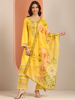 Libas - Women Yellow Floral Kurta & Pant with Dupatta