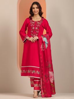 Libas - Women Red Floral Kurta & Pant with Dupatta