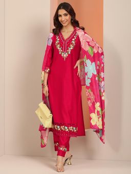 Libas - Women Red Floral Kurta & Pant with Dupatta