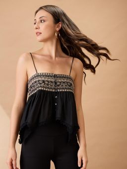 Globus - Women Black Embroidered Top