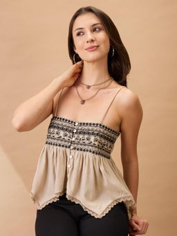 Globus - Women Beige Embroidered Top