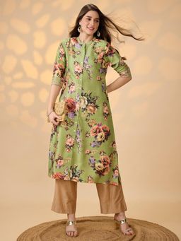 Globus - Women Green Floral Kurta