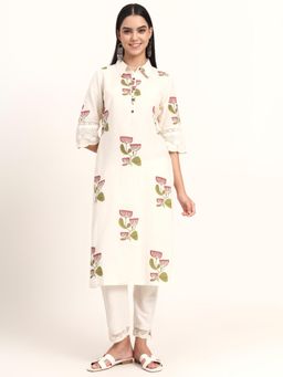 Divena - Women Off White Floral Kurta
