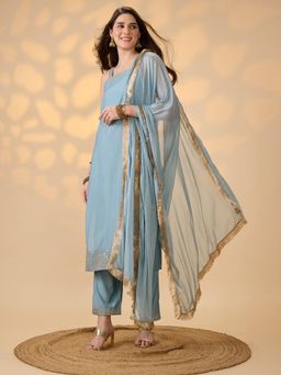Globus - Women Blue Embroidered Kurta & Pant with Dupatta
