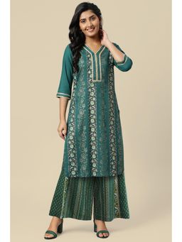 Aurelia - Women Green Floral Kurta & Palazzo