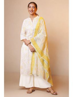 Aurelia - Women White Floral Kurta & Palazzo with Dupatta