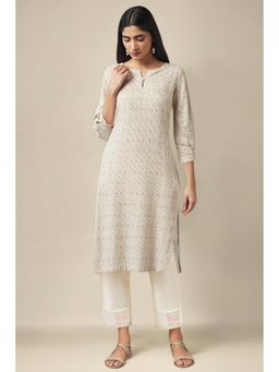 W - for Women Beige Stripes Kurta & Pant