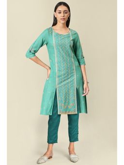 W - for Women Green Floral Kurta & Pant