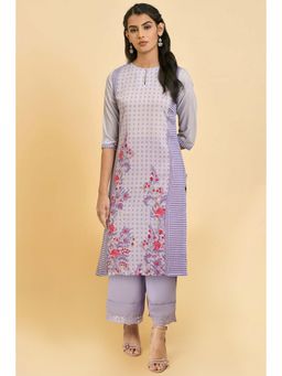 W - for Women Purple Floral Kurta & Pant