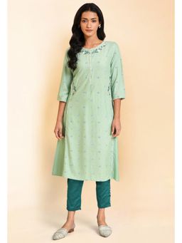 W - for Women Green Floral Kurta & Pant