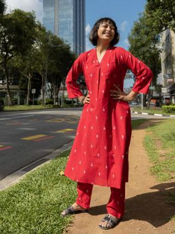 Suta - Women Red Self Design Co-ord Set