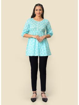 Aurelia - Women Blue Geometric Kurti & Jeggings