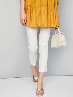 max - Women Solid Straight Off White Pant