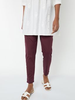 max - Women Solid Straight Maroon Pant