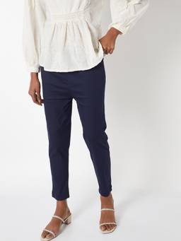 max - Women Solid Straight Navy Blue Pant
