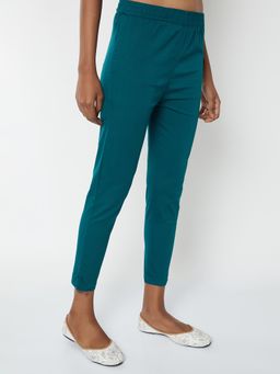 max - Women Solid Straight Teal Pant