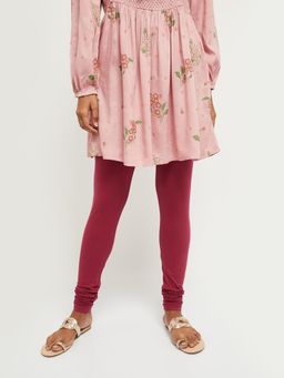 max - Women Solid Knitted Maroon Churidar