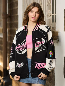 The Souled Store - Official Ppg: Racing Gear Women Oversized Varsity Black Jacket