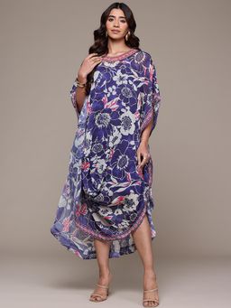Aarke Ritu Kumar - Blue Wild Lupine Asymetric Kaftan Dress with Camisole