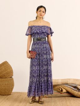 Aarke Ritu Kumar - Blue Elias Off Shoulder Long Dress