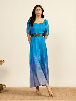 Aarke Ritu Kumar - Light Blue Priyal Festive Sweetheart Neck A-Line Dress