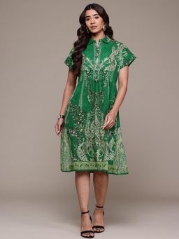 Aarke Ritu Kumar - Green Tuberose Midi Shirt Dress