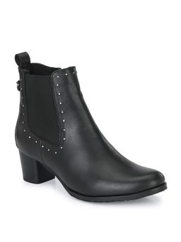Delize - Womens Black Solid Mid Heel Ankle Boots With Rivet Detail