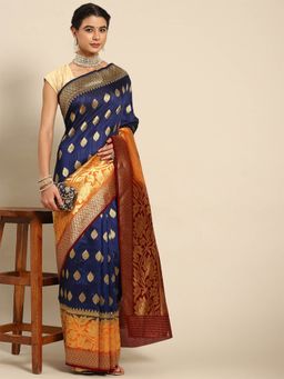 Odette - Blue Silk Blend Woven Saree with Unstitched Blouse