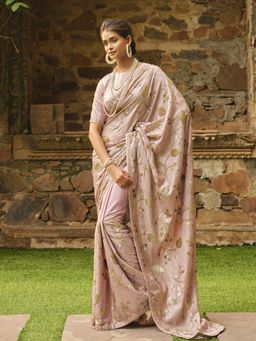 Odette - Peach Georgette Sequins Embroidery Saree with Unstitched Blouse