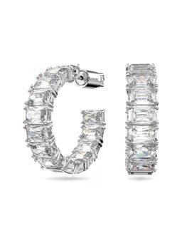 SWAROVSKI - White Rhodium Plated Octagon Cut Matrix Hoop Earrings