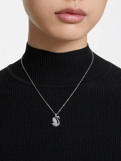 Rhodium Plated Medium White Swan Pendant Necklace