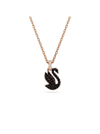 Rose Gold Plated Small Black Swan Pendant Necklace