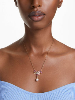SWAROVSKI - Gold Plated Crystal Pearl Flower Pink Gema Necklace
