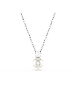 SWAROVSKI - Rhodium Plated Round Cut White Crystal Pearl Necklace