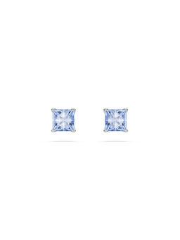 SWAROVSKI - Blue Rhodium Plated Square Cut Matrix Stud Earrings