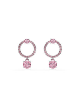 SWAROVSKI - Rhodium Plated Round Cut Pink Attract Drop Earrings