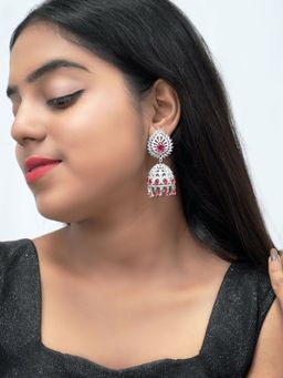 Niscka - Pink Stone with American Diamond Jhumka Earrings
