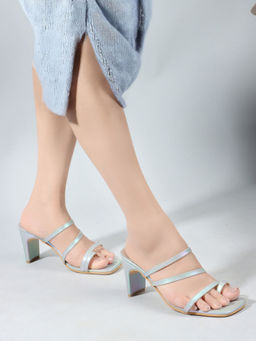 Iconics - Blue Slip-On Square Toe Women Party Sandal Heels